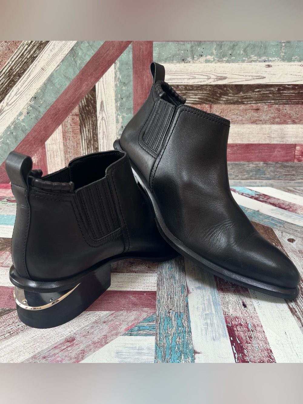 Alexander Wang Womens Kori Ankle Boots Booties Shoes Silver Indent Heel Black 10